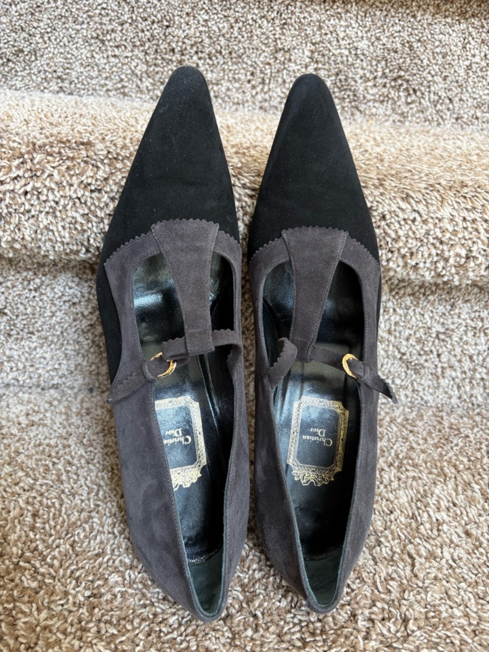 Christian Dior Women's Two-Tone Suede Pointed-Toe Mary Jane Pumps - Black & Gray - Picture 7 of 13